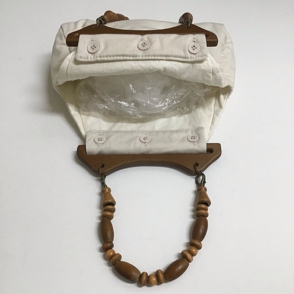Philippines Purse Wood Bead Handles 100% Cotton Fabric Summer Bag Boho Vintage - Picture 11 of 16